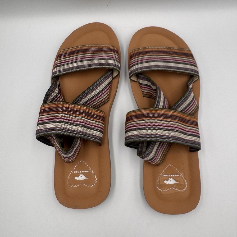 Rocket Dog Women's Textile Slide Sandals Brown/Multicolor Striped Slip-On 8